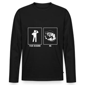 Votre mari - Moi - Fishing Fish Focus - T-shirt manches longues Premium bio Homme - noir - Devant - Nico (187cm)