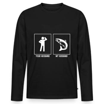 Votre mari - Mon mari - Pêche au poisson - T-shirt manches longues Premium bio Homme - noir - Devant - Nico (187cm)