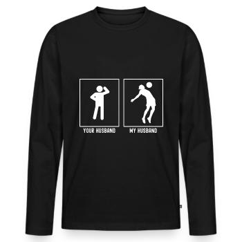 Son mari - Mon mari - Soccer Chest Strike - T-shirt manches longues Premium bio Homme - noir - Devant - Nico (187cm)