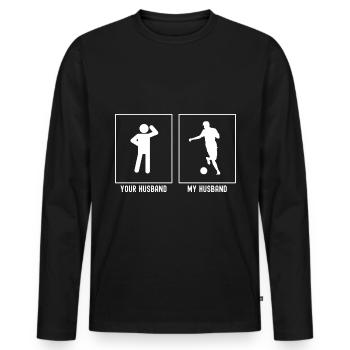 Her Husband - My Husband - Soccer Athlete - Men's Premium Organic Long Sleeve Shirt - black - Front - Nico (187cm)
