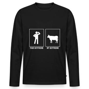 Votre ami - Mon ami - Vache à la ferme - T-shirt manches longues Premium bio Homme - noir - Devant - Nico (187cm)