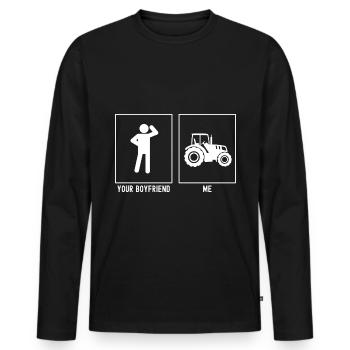 Dein Freund - Ich - Bauernhof Traktor - Männer Premium Bio Langarmshirt - Schwarz - Vorne - Nico (187cm)