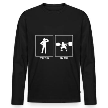 Ihr Sohn - Mein Sohn - Fitness Schweres Heben - Männer Premium Bio Langarmshirt - Schwarz - Vorne - Nico (187cm)
