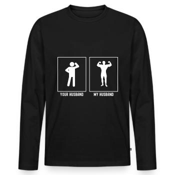 Her Husband - My Husband - Fitness Flex - Men's Premium Organic Long Sleeve Shirt - black - Front - Nico (187cm)