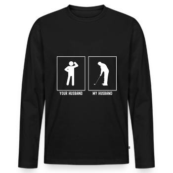 Her husband - My husband - Golfer Seitenans - Men's Premium Organic Long Sleeve Shirt - black - Front - Nico (187cm)