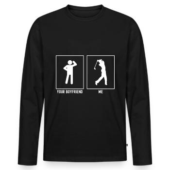 Ihr Freund - Ich - Golf Endschwung - Männer Premium Bio Langarmshirt - Schwarz - Vorne - Nico (187cm)