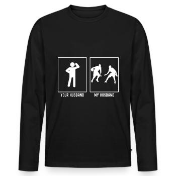 Her Husband - My Husband - Basketball Duo - Men's Premium Organic Long Sleeve Shirt - black - Front - Nico (187cm)