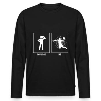 Dein Vater - Ich - Slamdunk Basketball - Männer Premium Bio Langarmshirt - Schwarz - Vorne - Nico (187cm)