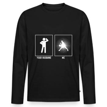 Ihr Ehemann - Ich - TennissonneBurst Vektor - Männer Premium Bio Langarmshirt - Schwarz - Vorne - Nico (187cm)