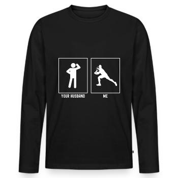 Her husband - me - tennis player blow - Men's Premium Organic Long Sleeve Shirt - black - Front - Nico (187cm)