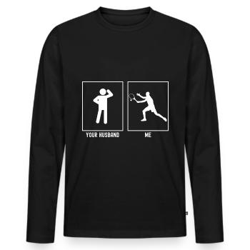 Her Husband - Me - Tennis Setback - Men's Premium Organic Long Sleeve Shirt - black - Front - Nico (187cm)