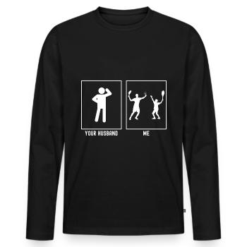 Her Husband - Me - Tennis Duo - Men's Premium Organic Long Sleeve Shirt - black - Front - Nico (187cm)
