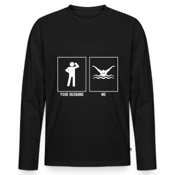 Son mari - Moi - Swimming Action - T-shirt manches longues Premium bio Homme - noir - Devant - Nico (187cm)