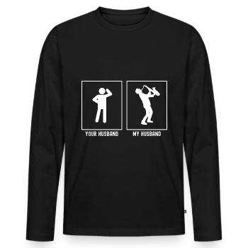 Son mari - Mon mari - Saxophone musical - T-shirt manches longues Premium bio Homme - noir - Devant - Nico (187cm)
