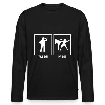 Ton fils - Mon fils - Kickboxing - T-shirt manches longues Premium bio Homme - noir - Devant - Nico (187cm)