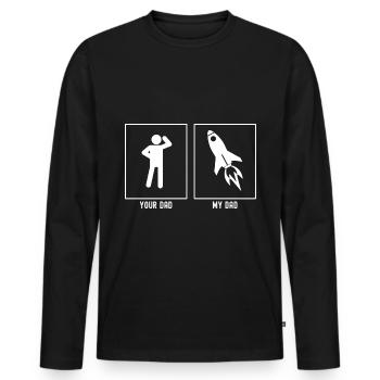 Dein Vater - Mein Vater - Astronomie Raketenschiff - Männer Premium Bio Langarmshirt - Schwarz - Vorne - Nico (187cm)