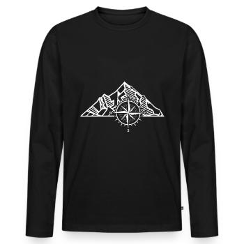 Kompass - Berg - (4) - Männer Premium Bio Langarmshirt - Schwarz - Vorne - Nico (187cm)
