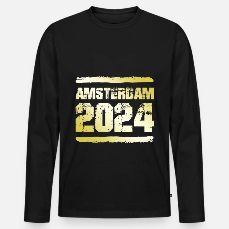 Amsterdam 2024 Gold - Männer Premium Bio Langarmshirt - Schwarz