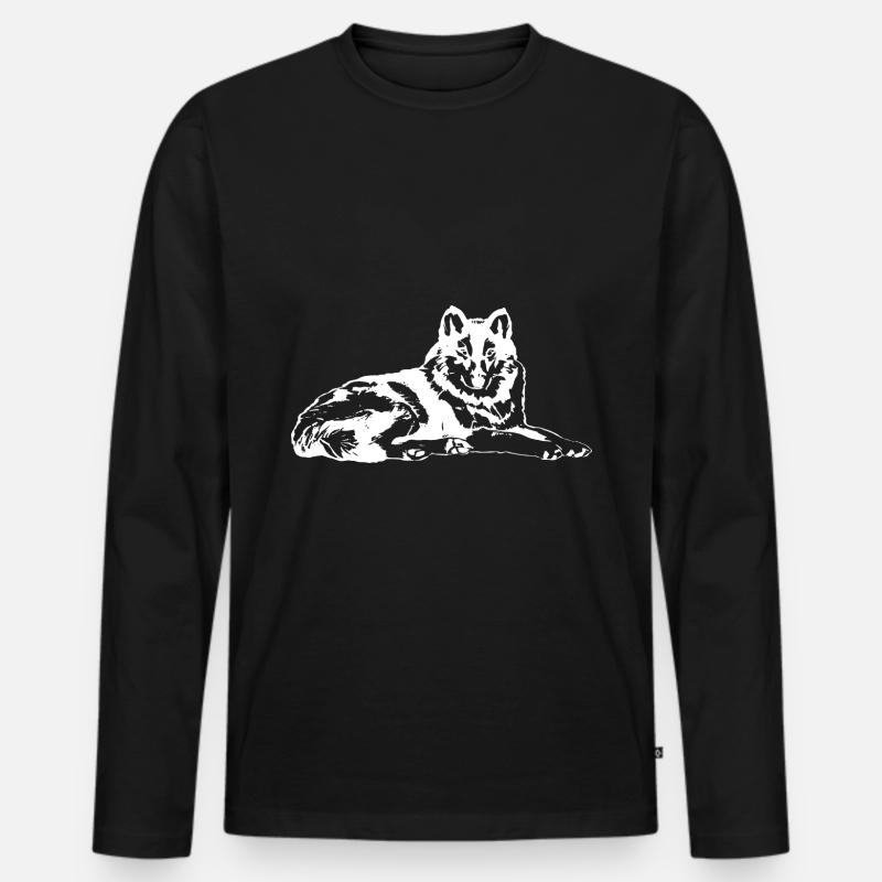 Wolf - Männer Premium Bio Langarmshirt - Schwarz