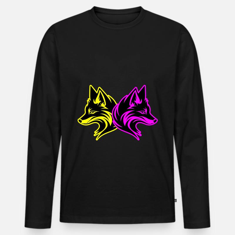 Fuchs Tier - Männer Premium Bio Langarmshirt - Schwarz