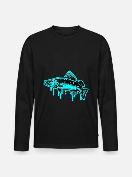 Pike Fish Silhouette Fishing - Maglia a manica lunga ecologica premium da uomo - nero