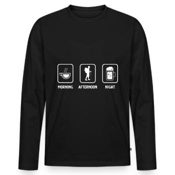 Morgens Nachmittags Nacht und Wandern - (2) - Männer Premium Bio Langarmshirt - Schwarz - Vorne - Nico (187cm)