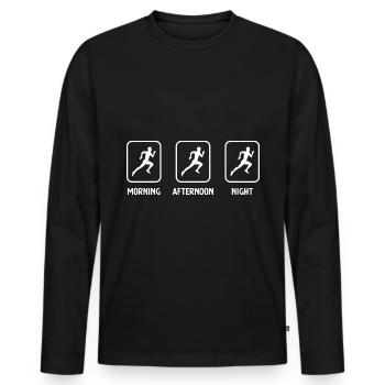 Morgens, nachmittags, nachts und Laufen - (3) - Männer Premium Bio Langarmshirt - Schwarz - Vorne - Nico (187cm)