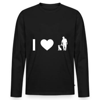 Ich Herz und Kerl mit Hund - - Männer Premium Bio Langarmshirt - Schwarz - Vorne - Nico (187cm)