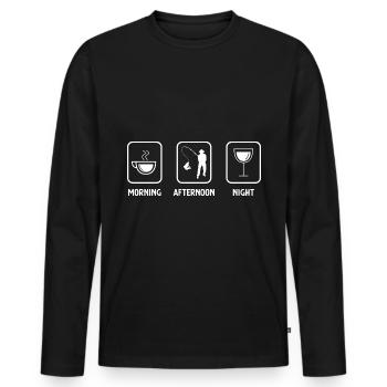 Morning, afternoon, evening and fishing - - Men's Premium Organic Long Sleeve Shirt - black - Front - Nico (187cm)
