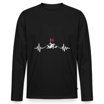 Herzschlag Berge und Schweizer Flagge - (B.w) - Männer Premium Bio Langarmshirt - Schwarz - Vorne - Nico (187cm)