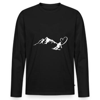 Heart - Mountain - Skiing - (4) - Men's Premium Organic Long Sleeve Shirt - black - Front - Nico (187cm)