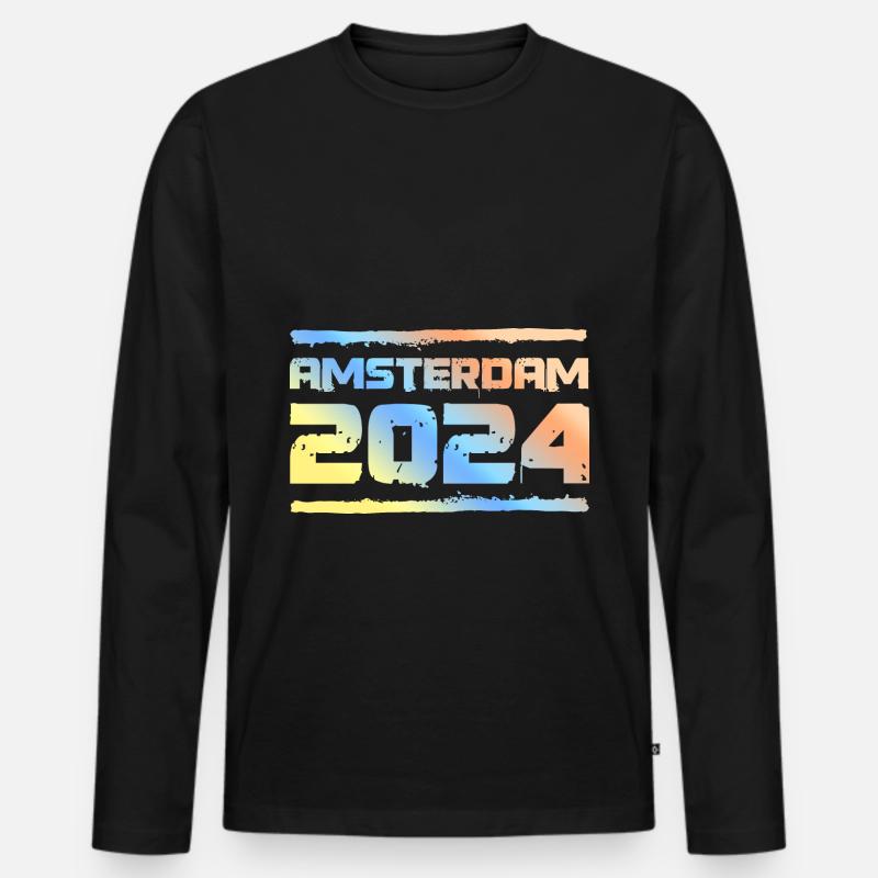 Amsterdam 2024 Bunt - Männer Premium Bio Langarmshirt - Schwarz
