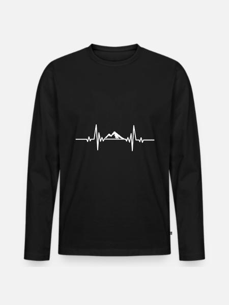 Herzschlag verschneiter Berggipfel - Männer Premium Bio Langarmshirt - Schwarz