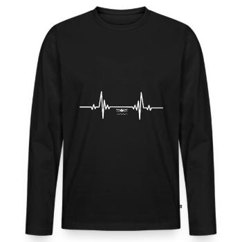 Heartbeat small float front view - Men's Premium Organic Long Sleeve Shirt - black - Front - Nico (187cm)