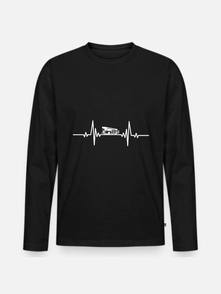 Heartbeat Fire Truck Side View - Men's Premium Organic Long Sleeve Shirt - black