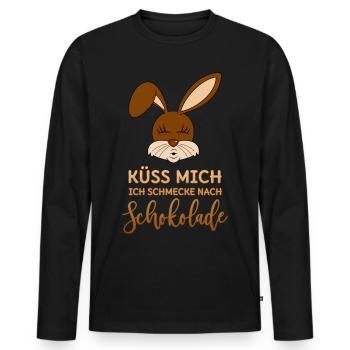 Küss mich Ich schmecke nach Schokolade Hase Spruch - Männer Premium Bio Langarmshirt - Schwarz - Vorne - Nico (187cm)