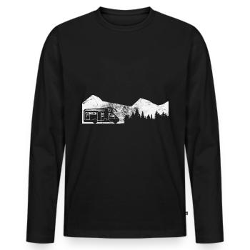 Berg - Bäume - Campingwagen - (2) - Männer Premium Bio Langarmshirt - Schwarz - Vorne - Nico (187cm)