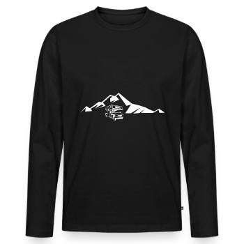 Berg - Campingwagen - (4) - Männer Premium Bio Langarmshirt - Schwarz - Vorne - Nico (187cm)