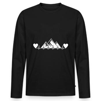 Heartbeat - Double Cœur - Montagne - (3) Heartbeat - - T-shirt manches longues Premium bio Homme - noir - Devant - Nico (187cm)