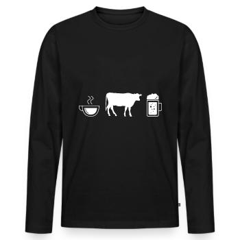 Coffee beer and cow - - Men's Premium Organic Long Sleeve Shirt - black - Front - Nico (187cm)