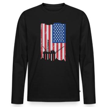 Offshore Life USA Flagge - Männer Premium Bio Langarmshirt - Schwarz - Vorne - Nico (187cm)