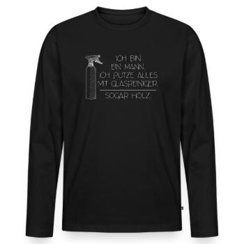 Ich bin ein Mann. Ich putze alles mit Glasreiniger - Männer Premium Bio Langarmshirt - Schwarz - Vorne - Nico (187cm)