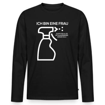 Ich bin eine Frau Ich putze alles mit Glasreiniger - Männer Premium Bio Langarmshirt - Schwarz - Vorne - Nico (187cm)
