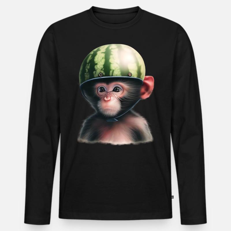 Affe mit Wassermelone - Männer Premium Bio Langarmshirt - Schwarz