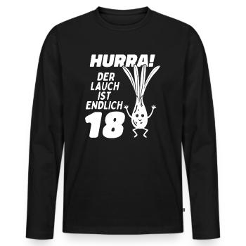 18 na endlich 18. Geburtstag | 18 Jahre volljährig - Männer Premium Bio Langarmshirt - Schwarz - Vorne - Nico (187cm)