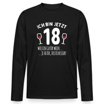 18 na endlich 18. Geburtstag | 18 Jahre volljährig - Männer Premium Bio Langarmshirt - Schwarz - Vorne - Nico (187cm)