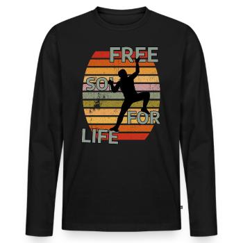 FREE SOLO FOR LIVE - Kletter T-Shirt - Männer Premium Bio Langarmshirt - Schwarz - Vorne - Nico (187cm)