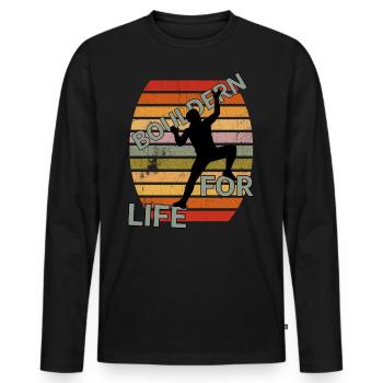 BOULDERN FOR LIVE - T-Shirt - Männer Premium Bio Langarmshirt - Schwarz - Vorne - Nico (187cm)