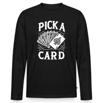 Pick a Card - Magisches Geschenk für Zauberer - Männer Premium Bio Langarmshirt - Schwarz - Vorne - Nico (187cm)