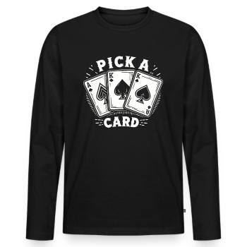 Pick a Card - Magisches Geschenk für Zauberer - Männer Premium Bio Langarmshirt - Schwarz - Vorne - Nico (187cm)